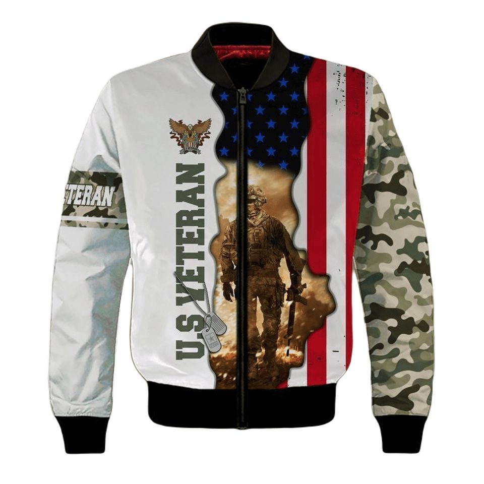 Veteran Bomber Jacket Us Veteran Soldier Dog Tag Bomber White Unisex Jacket Jacket