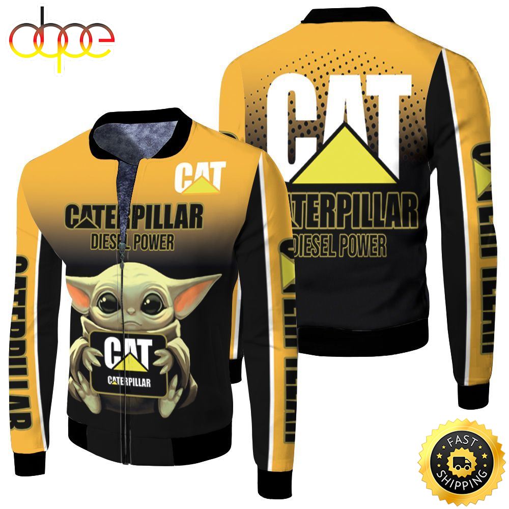 Baby Yoda Hugs Caterpillar Diesel Power 3D Bomber Jacket