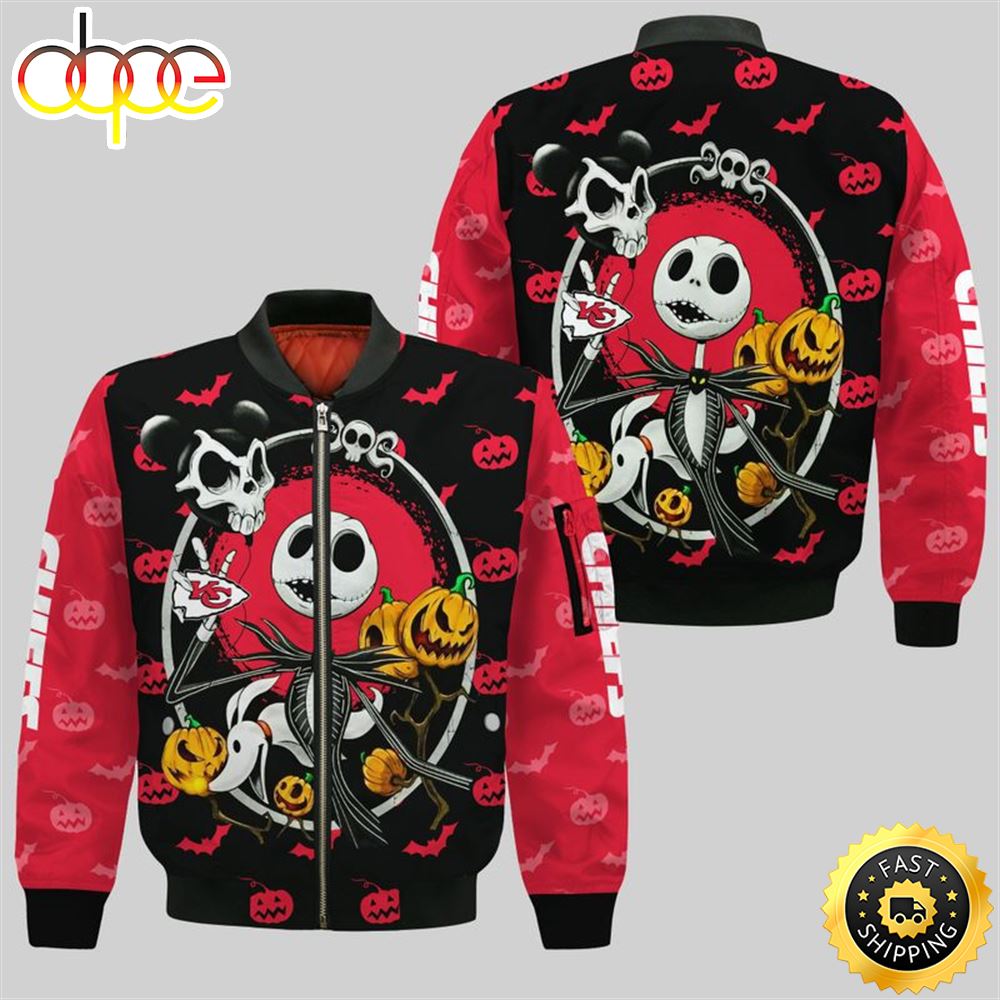 Kansas City Chiefs Jack Skellington Halloween Bomber Jackets Fan