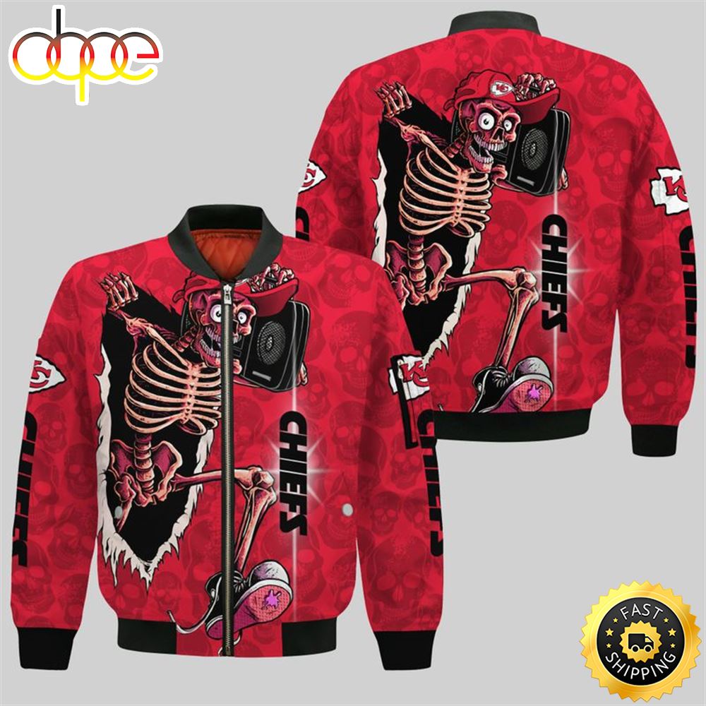 Kansas City Chiefs Skull Halloween Bomber Jacket