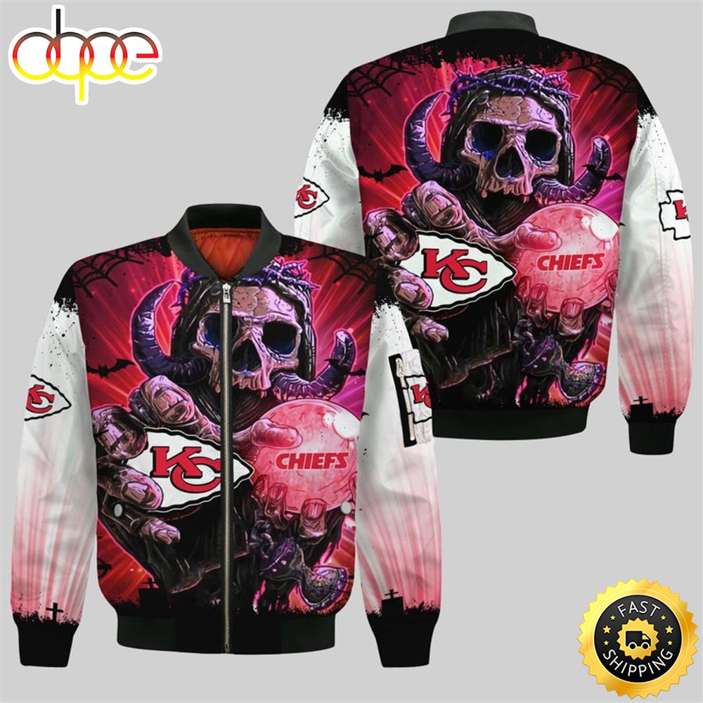 Kansas City Chiefs Skull Halloween Unisex 3D Bomber Jacket