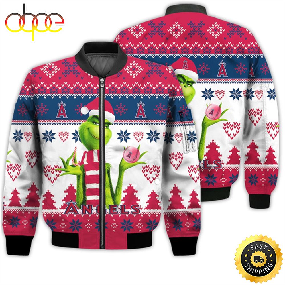 Merry Christmas 2023 Ugly Unisex Major League Baseball American Grinch Cute Angels 3D Bomber Jacket