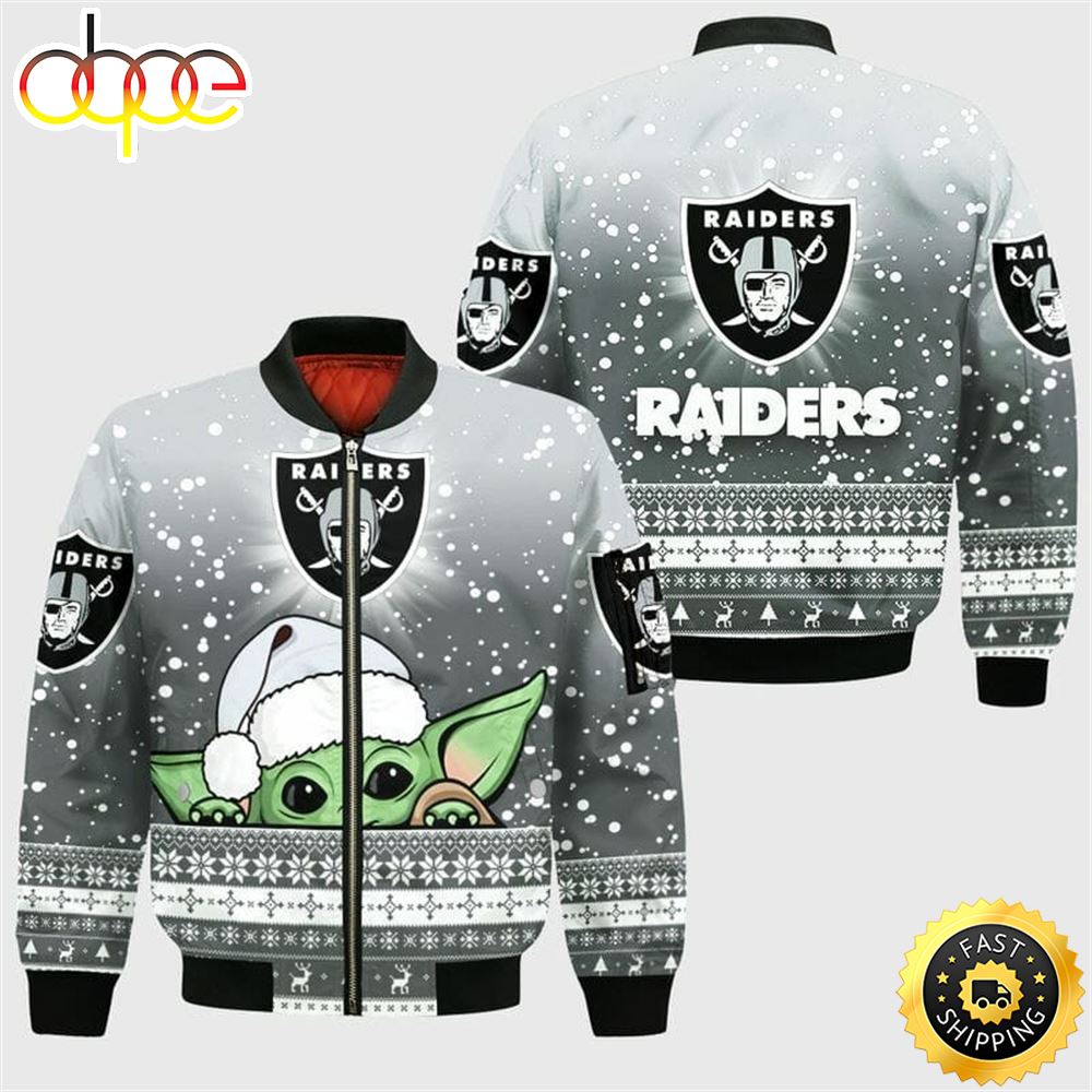 NFL Las Vegas Raiders Baby Yoda Christmas Bomber Jacket