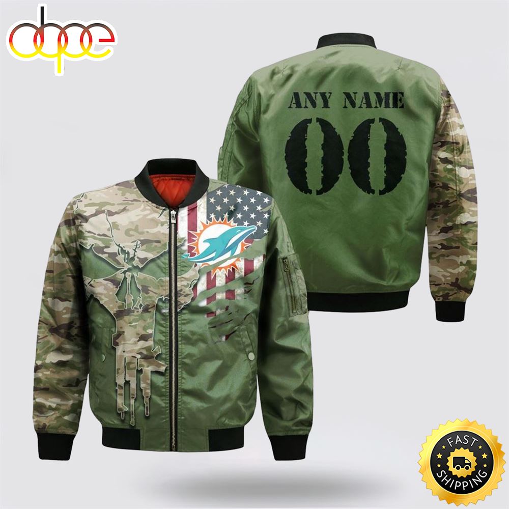 NFL Miami Dolphins Special Camo Design For Veterans Day Bomber Jacket