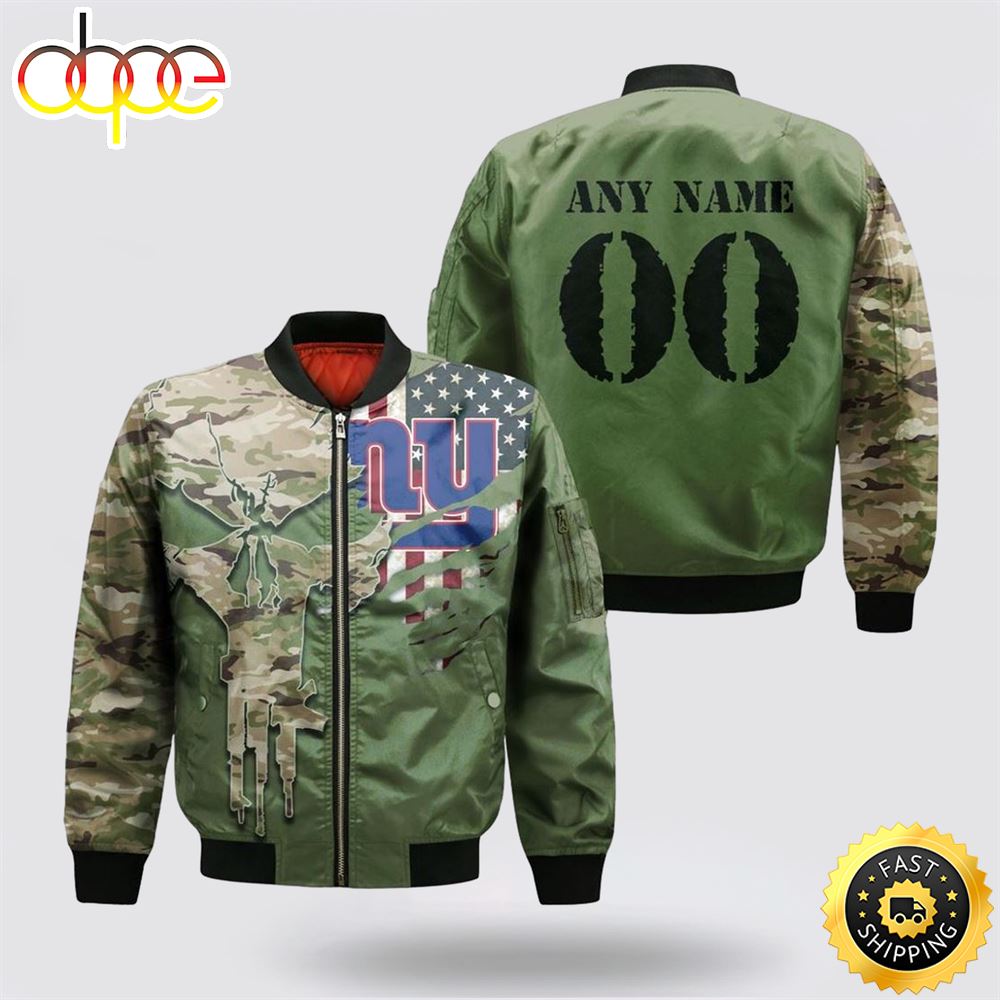 NFL New York Giants Special Camo Design For Veterans Day Bomber Jacket