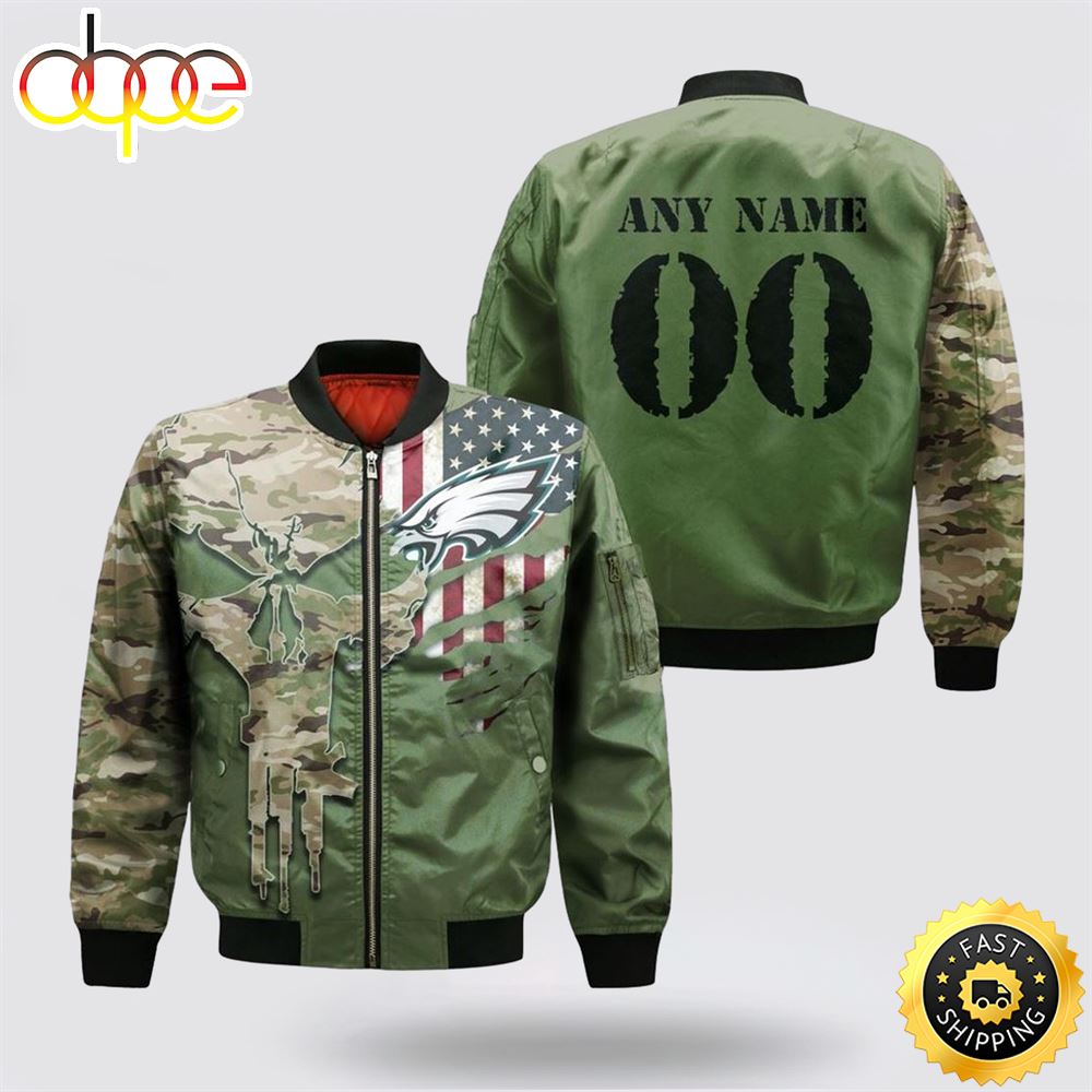 NFL Philadelphia Eagles Special Camo Design For Veterans Day Bomber Jacket