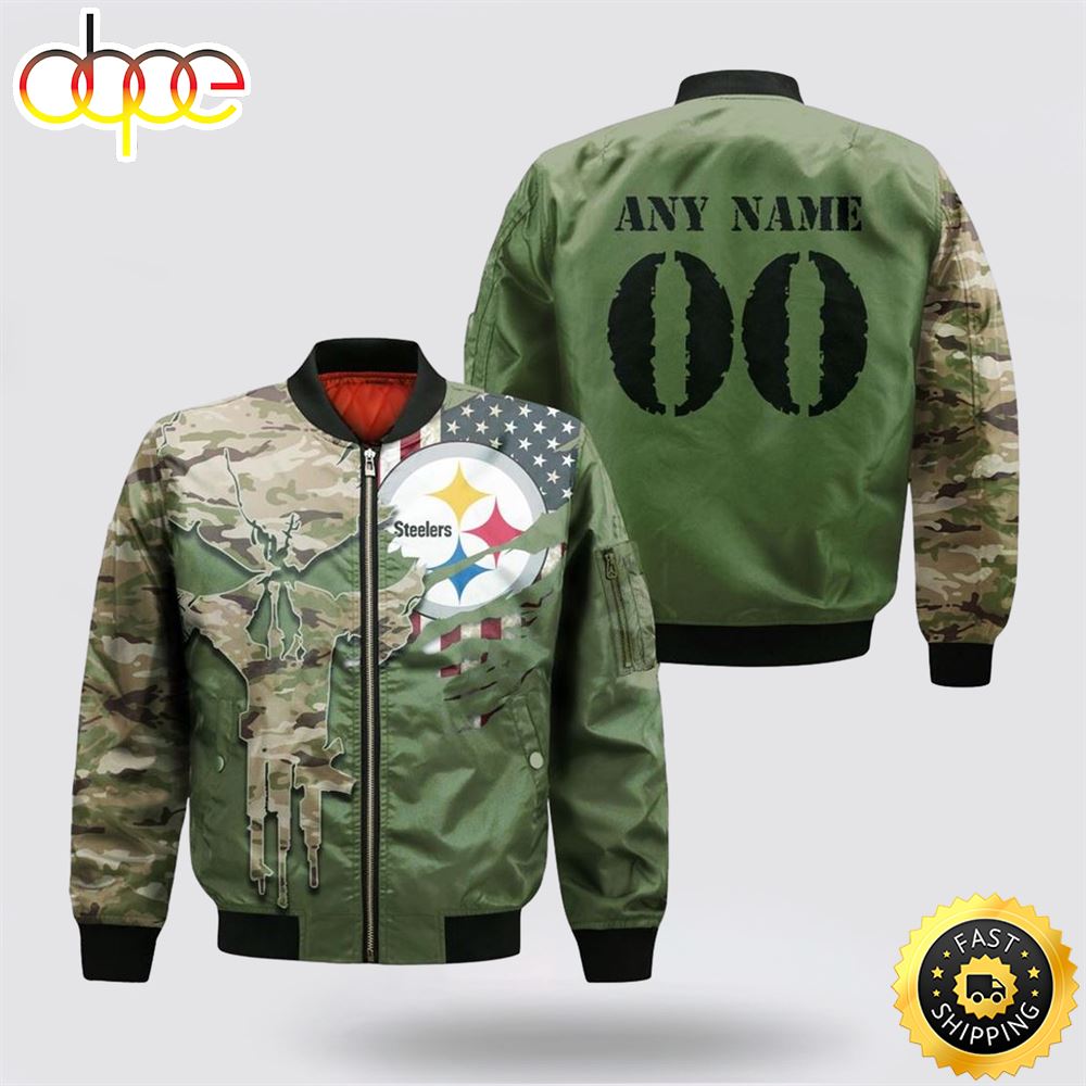 NFL Pittsburgh Steelers Special Camo Design For Veterans Day Bomber Jacket
