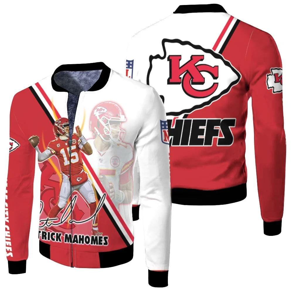 Patrick Mahomes Kansas City Chiefs 3d Jersey Fleece Bomber Jacket