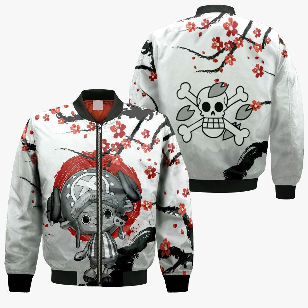 One Piece Bomber Jacket Tony Chopper Jolly Roger Symbol Bomber White Red Unisex Jacket Jacket