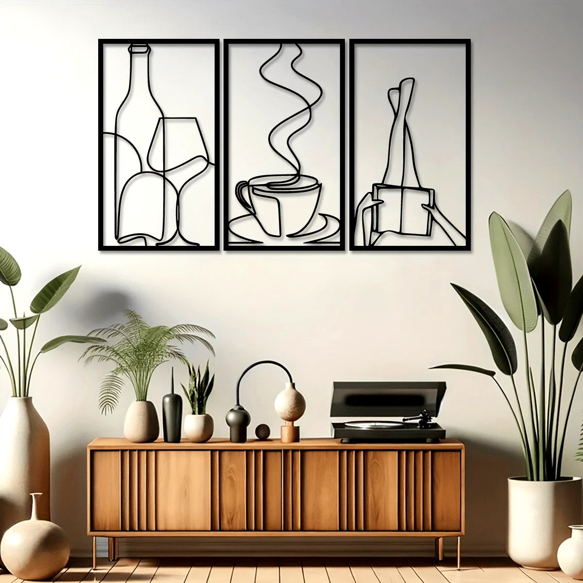 Set Of 3 Minimalist Bookish Metal Wall Art, 22.61cm*39.88cm, Book Lover Line Art Metal Decor, Coffee Lover Minimalist Wall Art