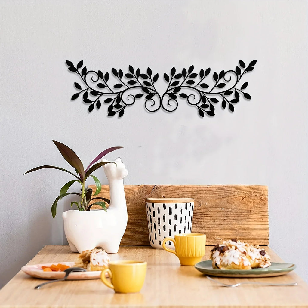 2 Pieces Wall Art Ornament Wall Hanging Sign, Metal Tree Leaf Wall Decor Black Vine Olive Branch Leaf Kids Room Kindergarten