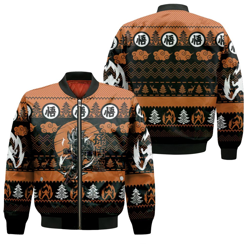 Dragon Ball Bomber Jacket Son Goku Super Saiyan Pattern Bomber Black Orange Unisex Jacket Jacket