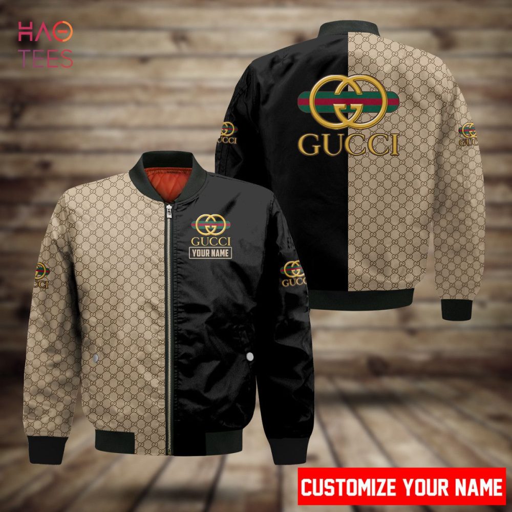 Available Gucci Luxury Brand Brown Mix Black Bomber Jacket Limited Edition