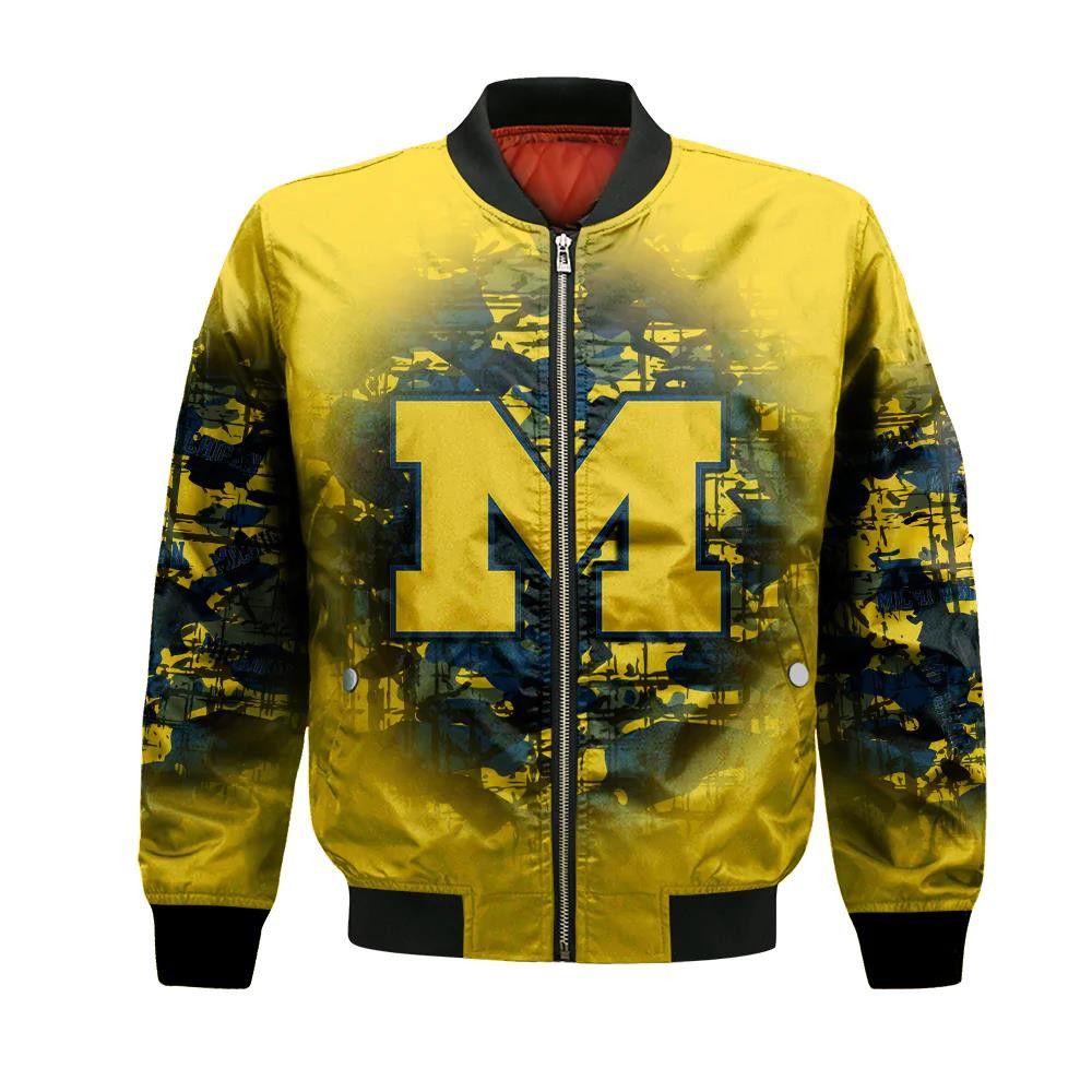 Michigan Wolverines Bomber Jacket 3D Printed Camouflage Vintage