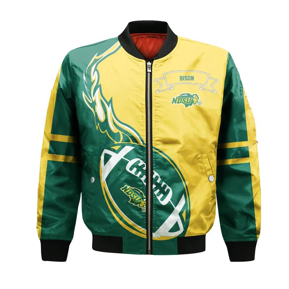 North Dakota State Bison Bomber Jacket 3D Printed Flame Ball Pattern