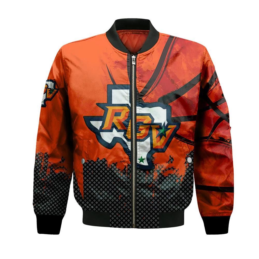 Texas-Rio Grande Valley Vaqueros Bomber Jacket 3D Printed Basketball Net Grunge Pattern