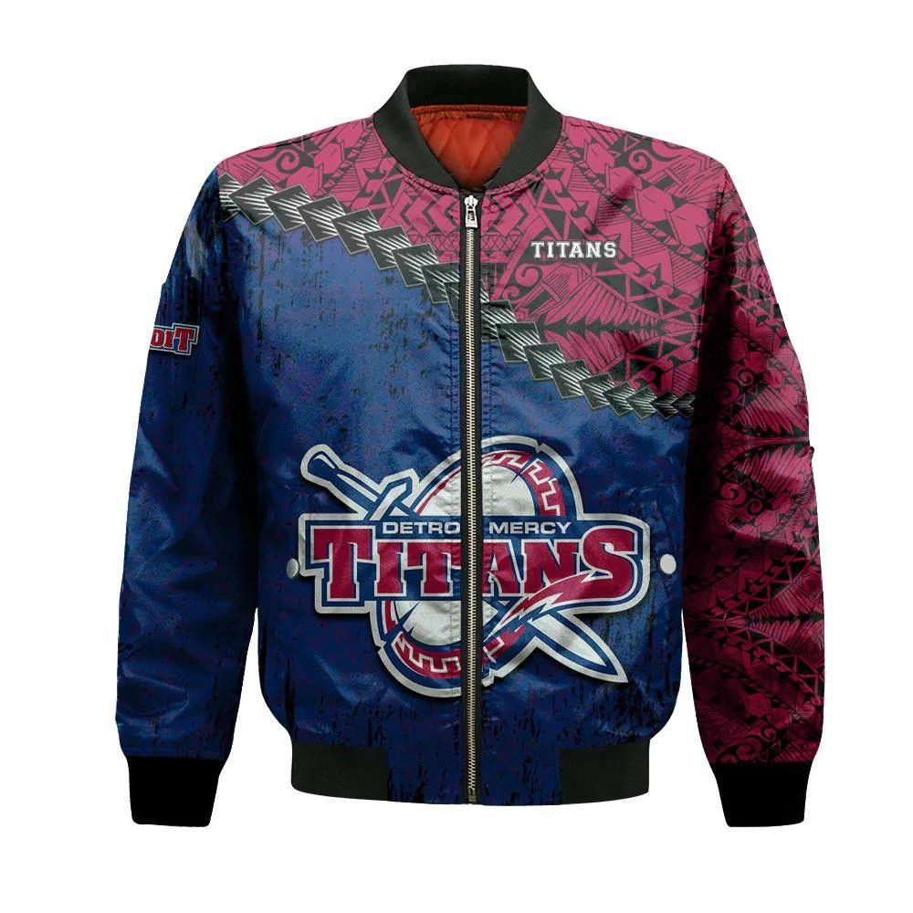 Detroit Mercy Titans Bomber Jacket 3D Printed Grunge Polynesian Tattoo