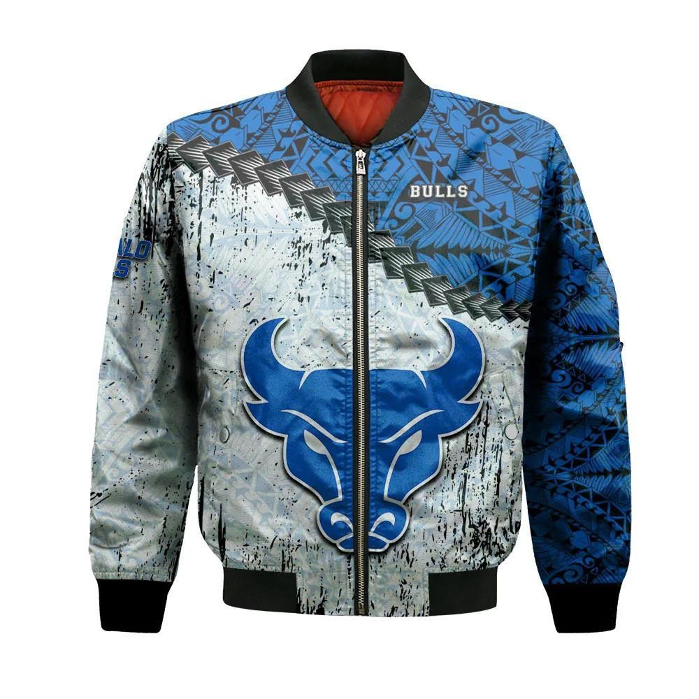 Buffalo Bulls Bomber Jacket 3D Printed Grunge Polynesian Tattoo