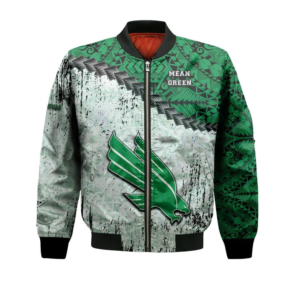 North Texas Mean Green Bomber Jacket 3D Printed Grunge Polynesian Tattoo