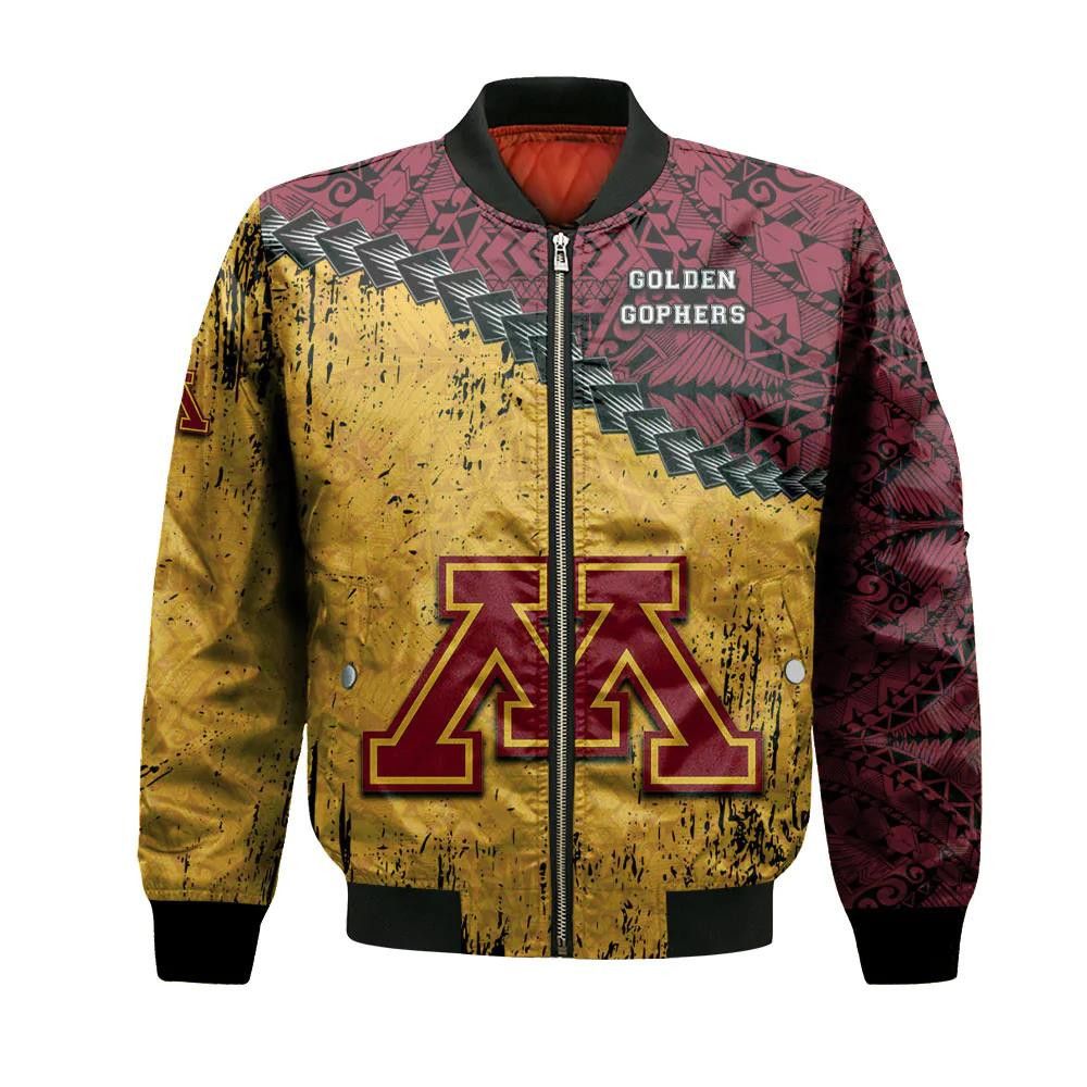 Minnesota Golden Gophers Bomber Jacket 3D Printed Grunge Polynesian Tattoo