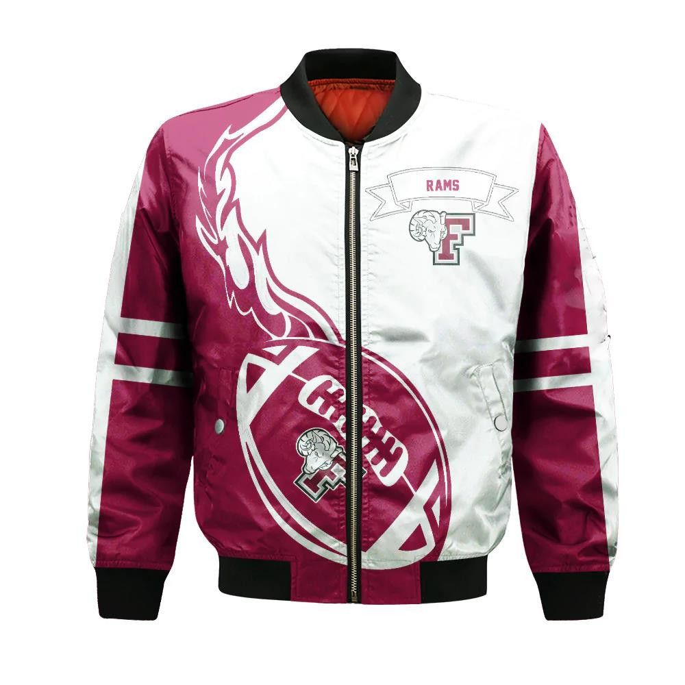 Fordham Rams Bomber Jacket 3D Printed Flame Ball Pattern