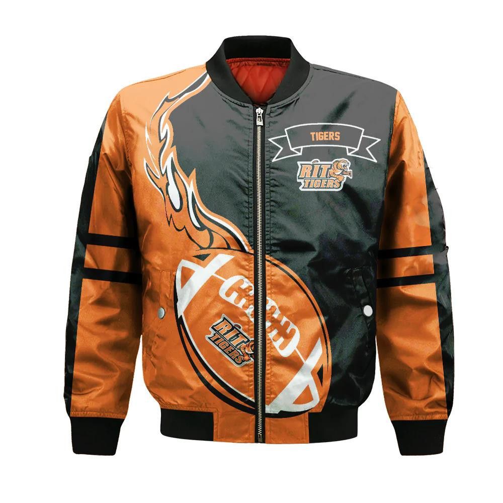 Rit Tigers Bomber Jacket 3D Printed Flame Ball Pattern