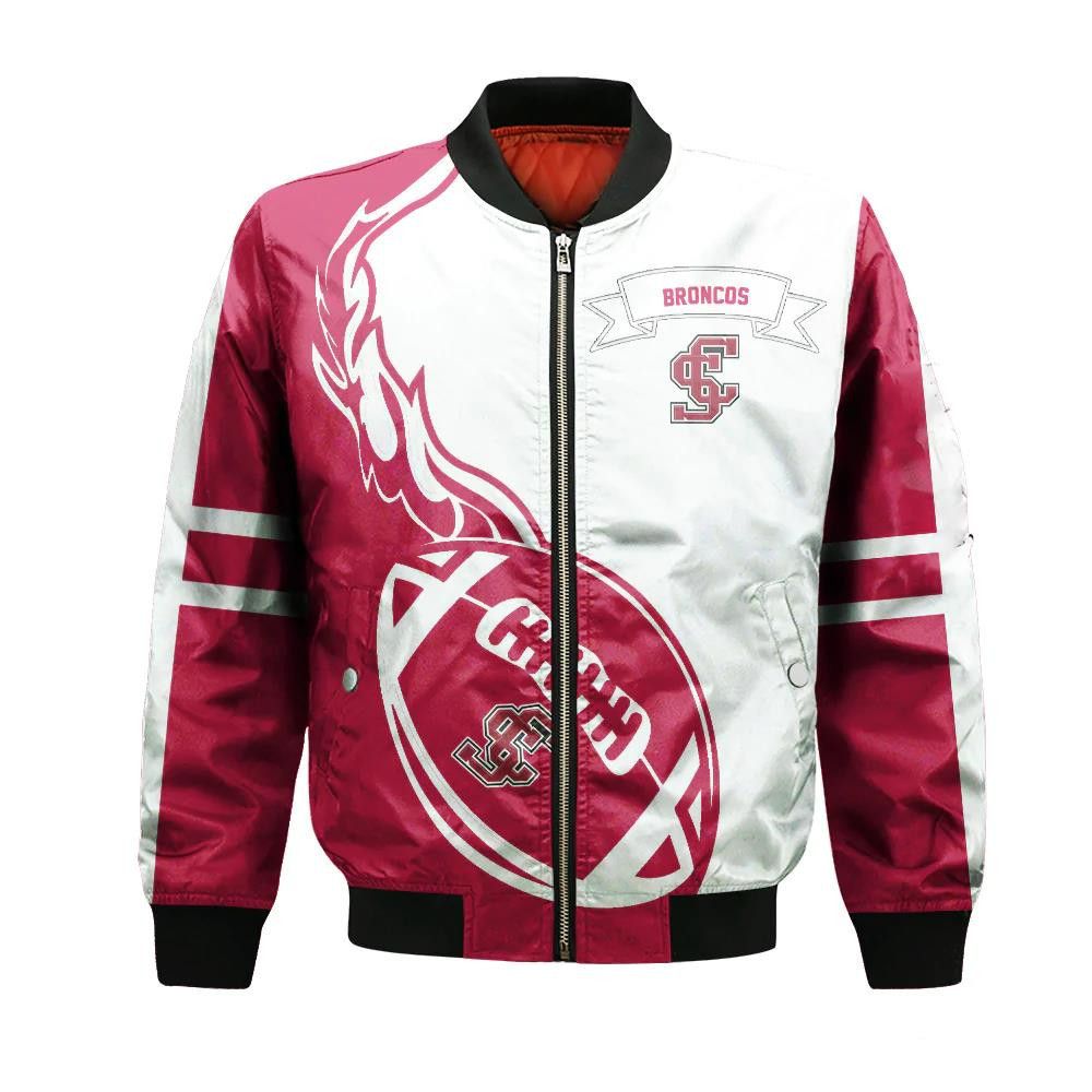 Santa Clara Broncos Bomber Jacket 3D Printed Flame Ball Pattern