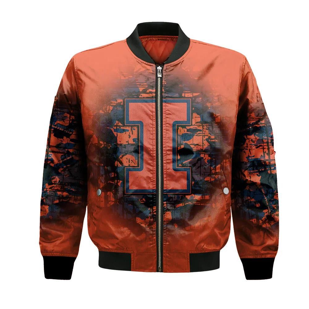 Illinois Fighting Illini Bomber Jacket 3D Printed Camouflage Vintage