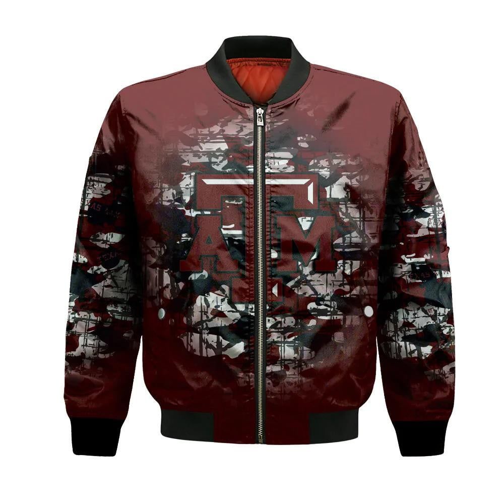 Texas A&amp;M Aggies Bomber Jacket 3D Printed Camouflage Vintage
