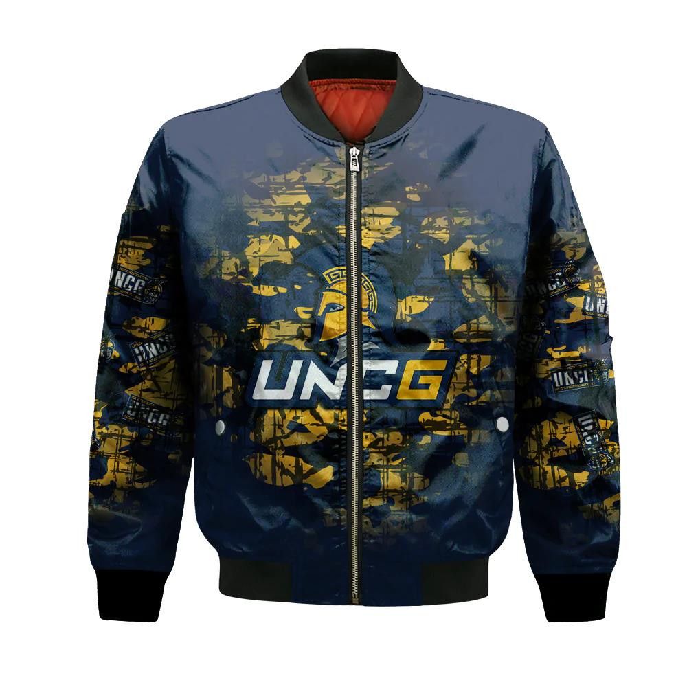 Unc Greensboro Spartans Bomber Jacket 3D Printed Camouflage Vintage