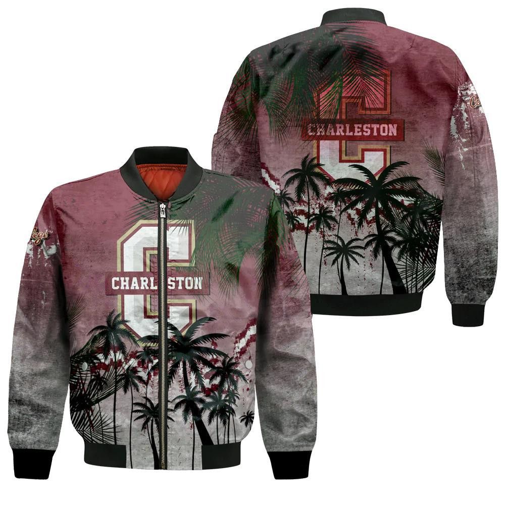 College Of Charleston Cougars Bomber Jacket 3D Printed Coconut Tree Tropical Grunge